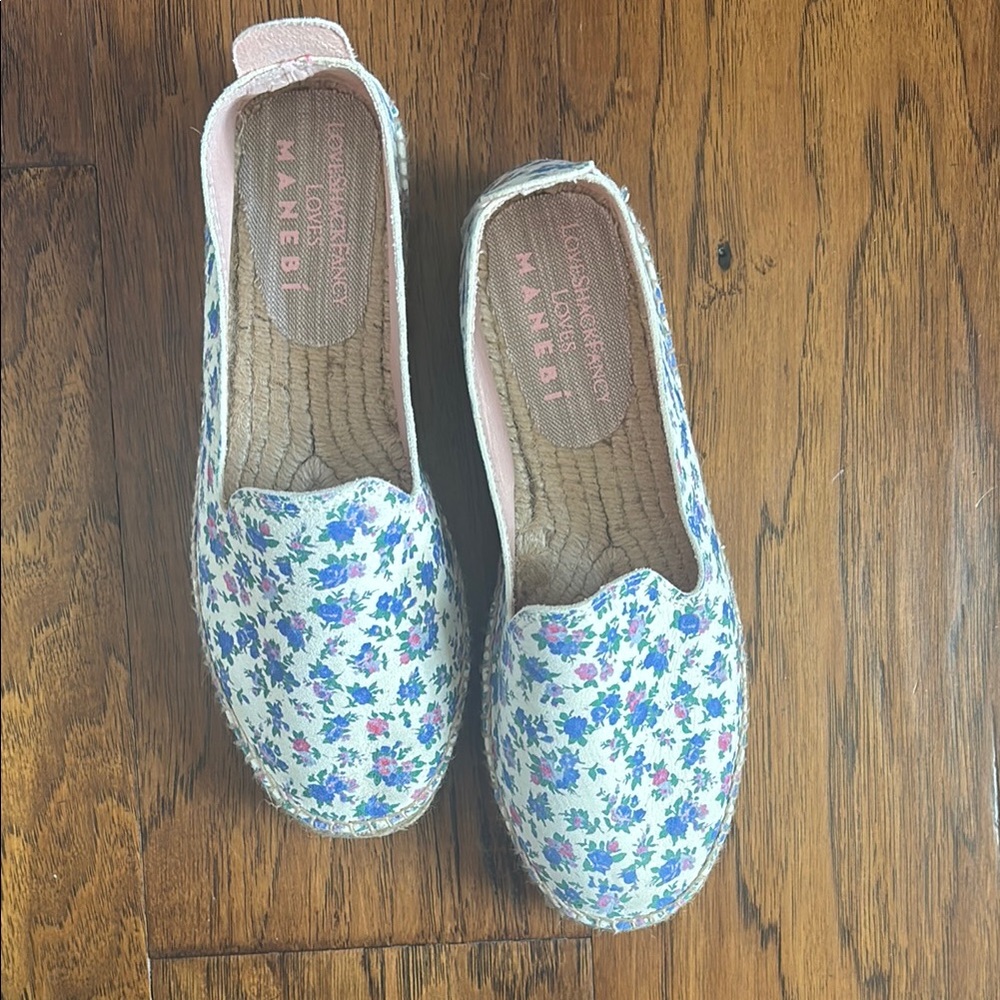 LoveShackFancy Blue and Pink Espadrilles Floral Slip-On
